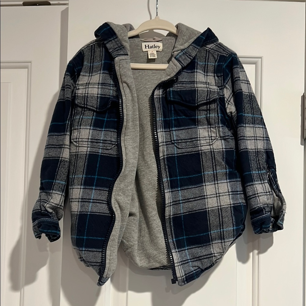 Hatley Navy and Gray Plaid Kids Hoodie
